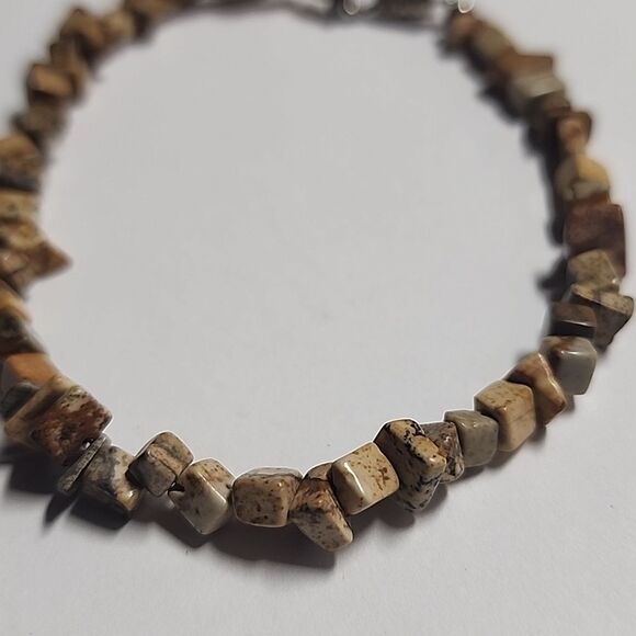 Brown and Tan Glass Beaded Bracelet Simulated Stone - Picture 2 of 3
